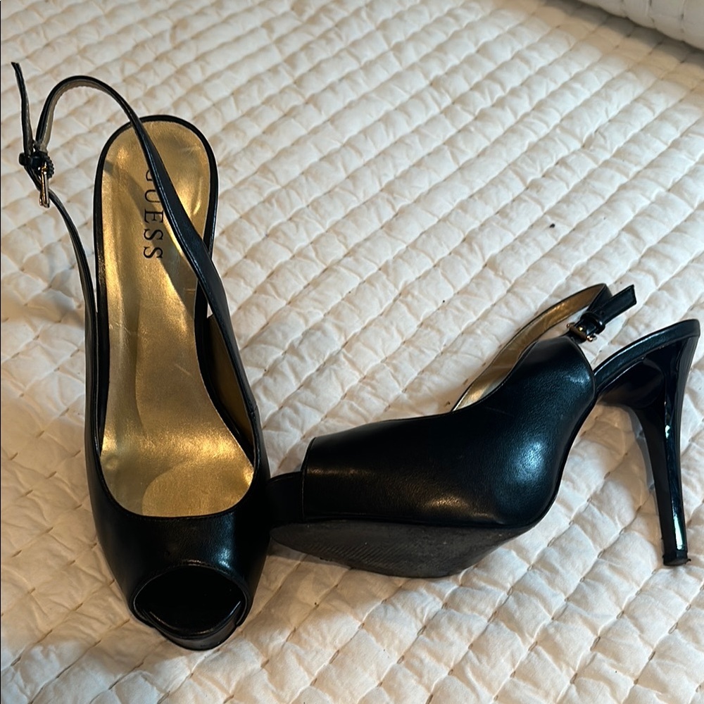 Guess Black Patent Leather Slingback Heels